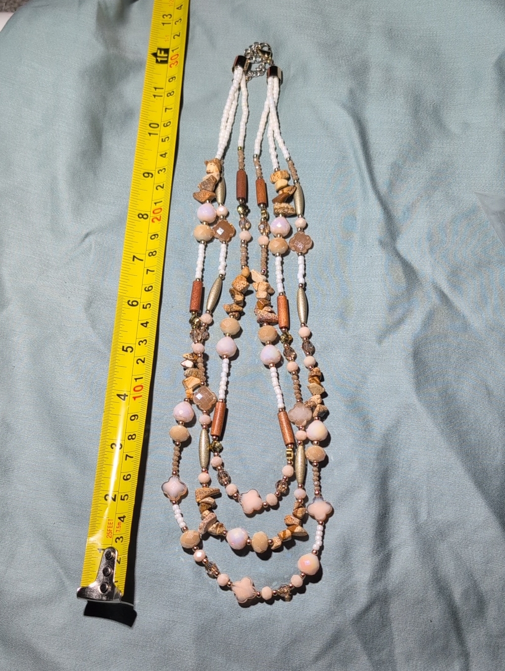 Leia Multi-Strand Pink and Beige Beaded Necklace by Park Lane